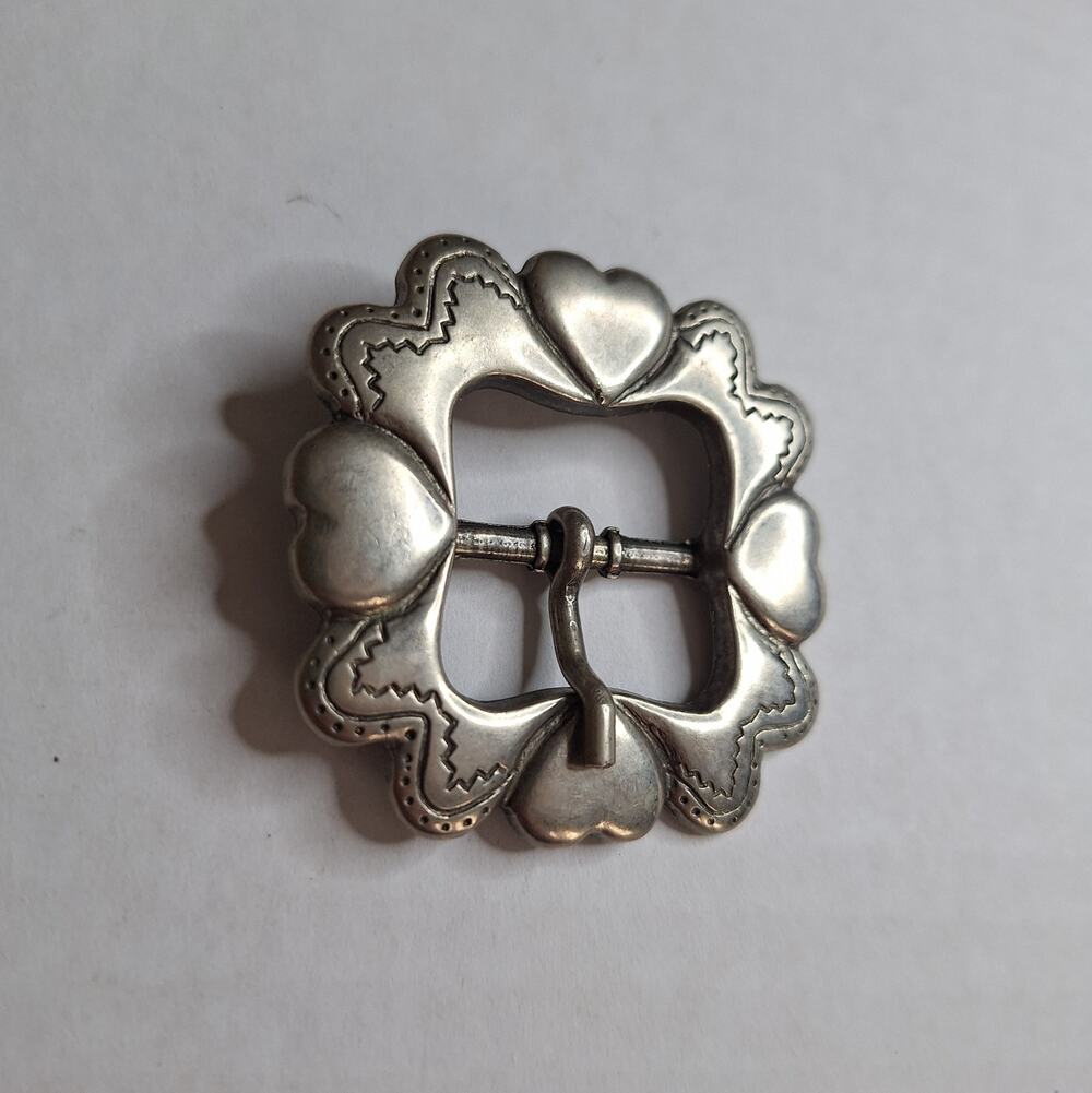 VTG Brighton Silver Tone Heart Belt Buckle Replacement Western Scalloped 1.5"
